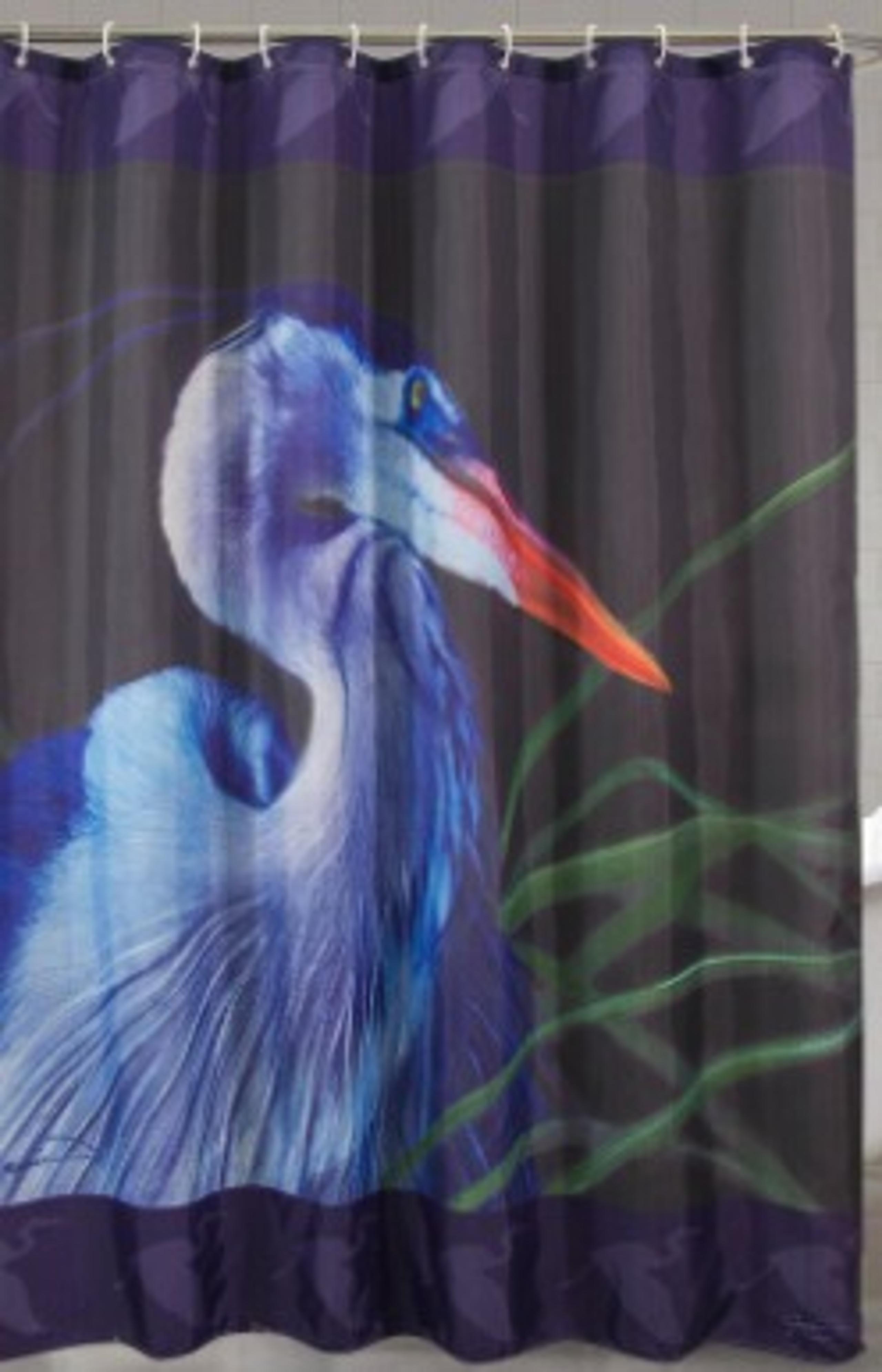 Blue Heron Bathroom Shower Curtain Set, Wildlife Animal Lover