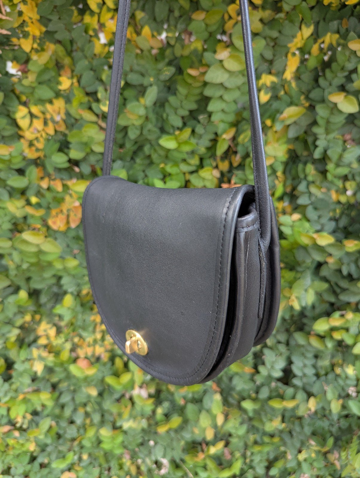 Vintage Coach Vintage 090-214Black Crossbody Bag with Gold Accent