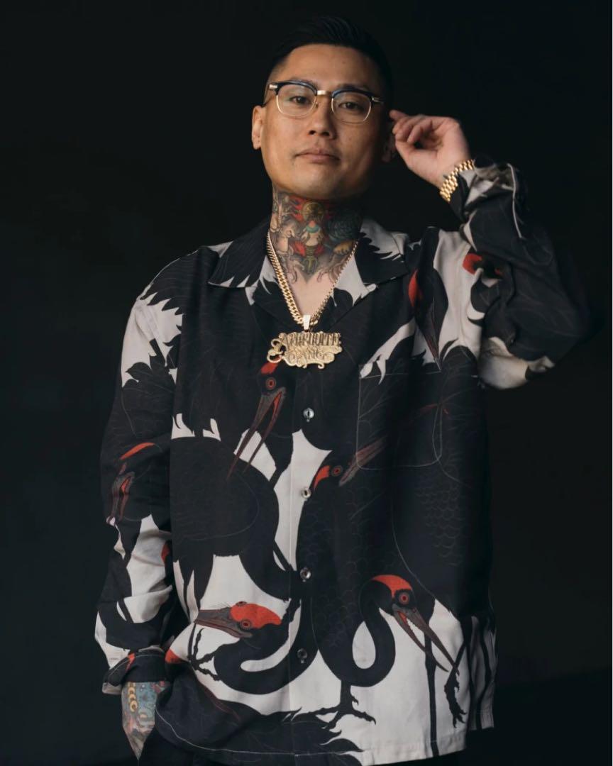 GAKKIN×BUDSPOOL Red-Eyed Crane L/S Hawaiian Shirt T
