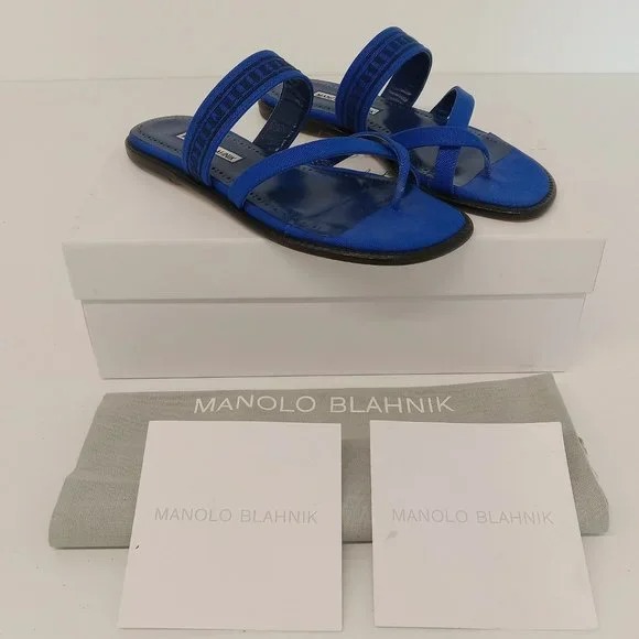 Manolo Blahnik Susade Women's Cotton Blue Sandals EU36/US6