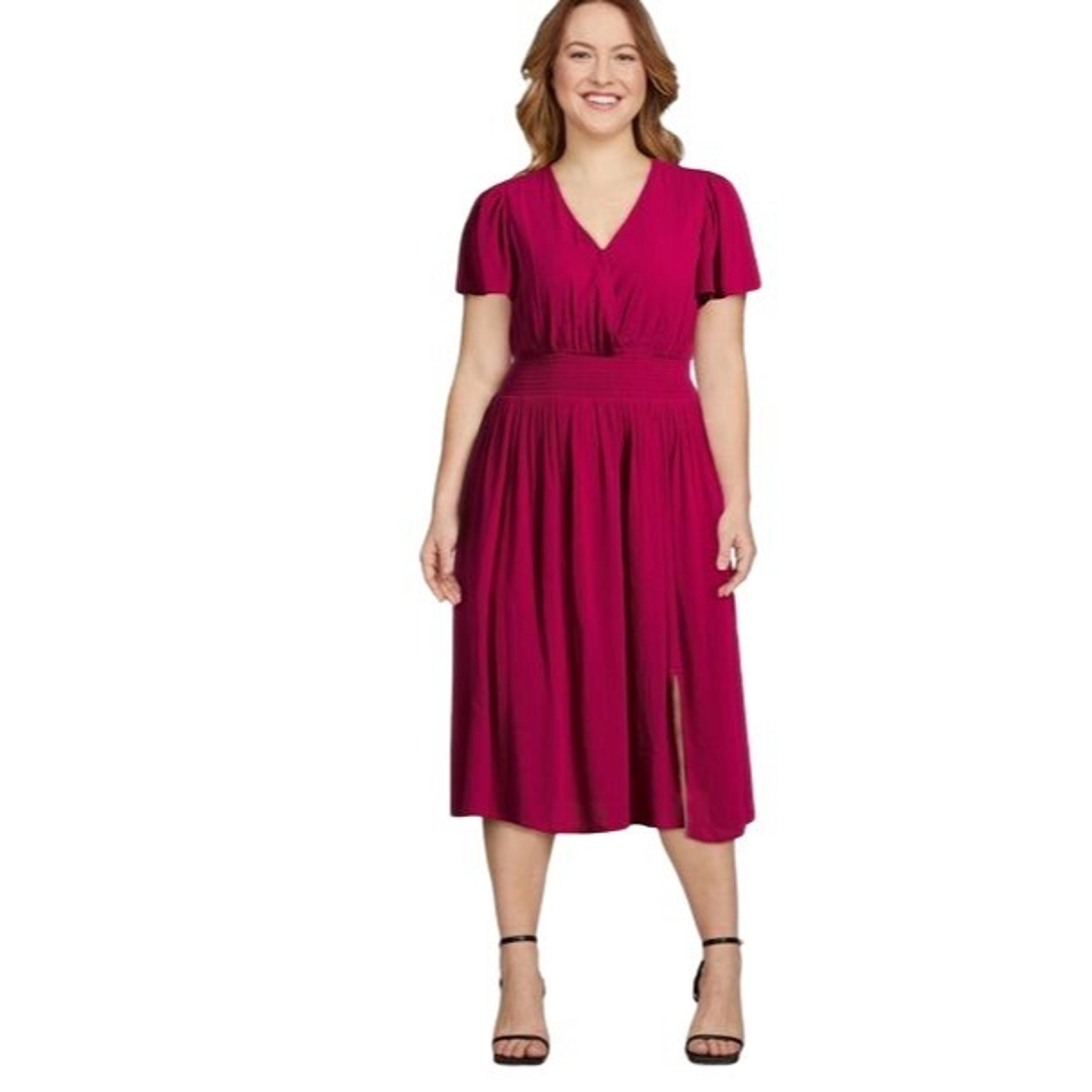Terra & Sky Dress Women's Surplice Midi Rose Sangria Flowy 4X 28/30W NWT