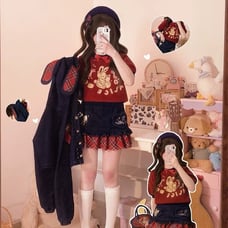 Designer brand bunny jean jacket+bunny sweater+bunny skirt