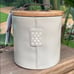 NWT Rae Dunn Beige HOLD” Ceramic Canister Cellar with wood lid & leather handle