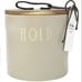 NWT Rae Dunn Beige HOLD” Ceramic Canister Cellar with wood lid & leather handle