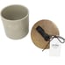 NWT Rae Dunn Beige HOLD” Ceramic Canister Cellar with wood lid & leather handle
