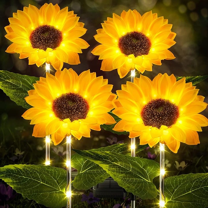 4 Pack Solar Garden Lights with Bigger Sunflower & Bright 64 LED