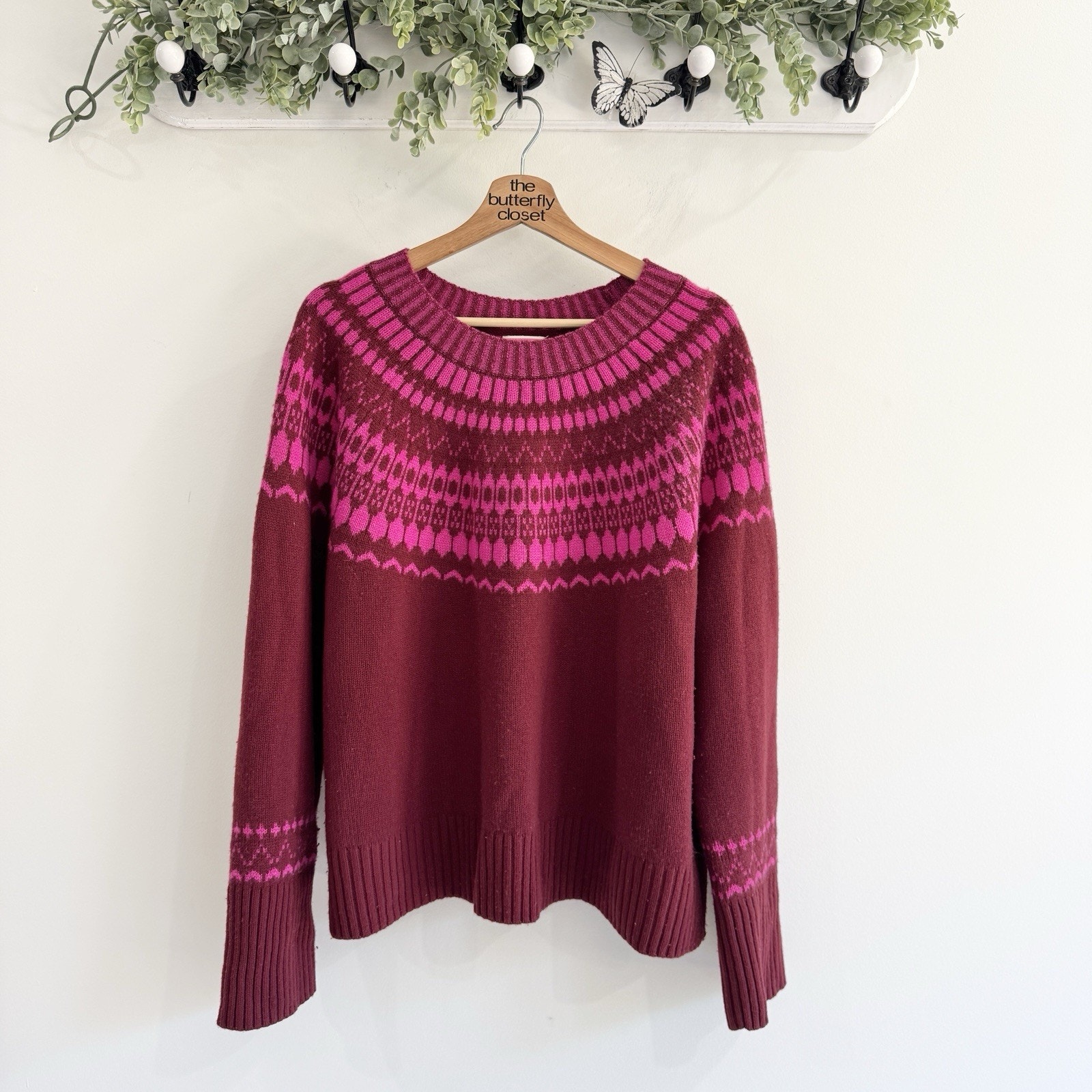 J. Crew 100% Cashmere Fair Isle Nordic Print Sweater Red/pink XXL KD