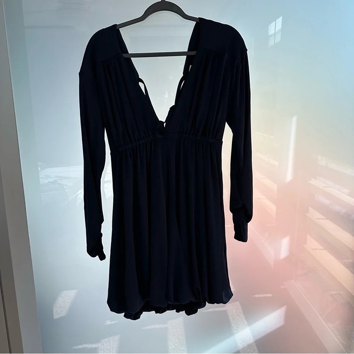 Cinq a Sept Navy Long Sleeve Plunge Dress