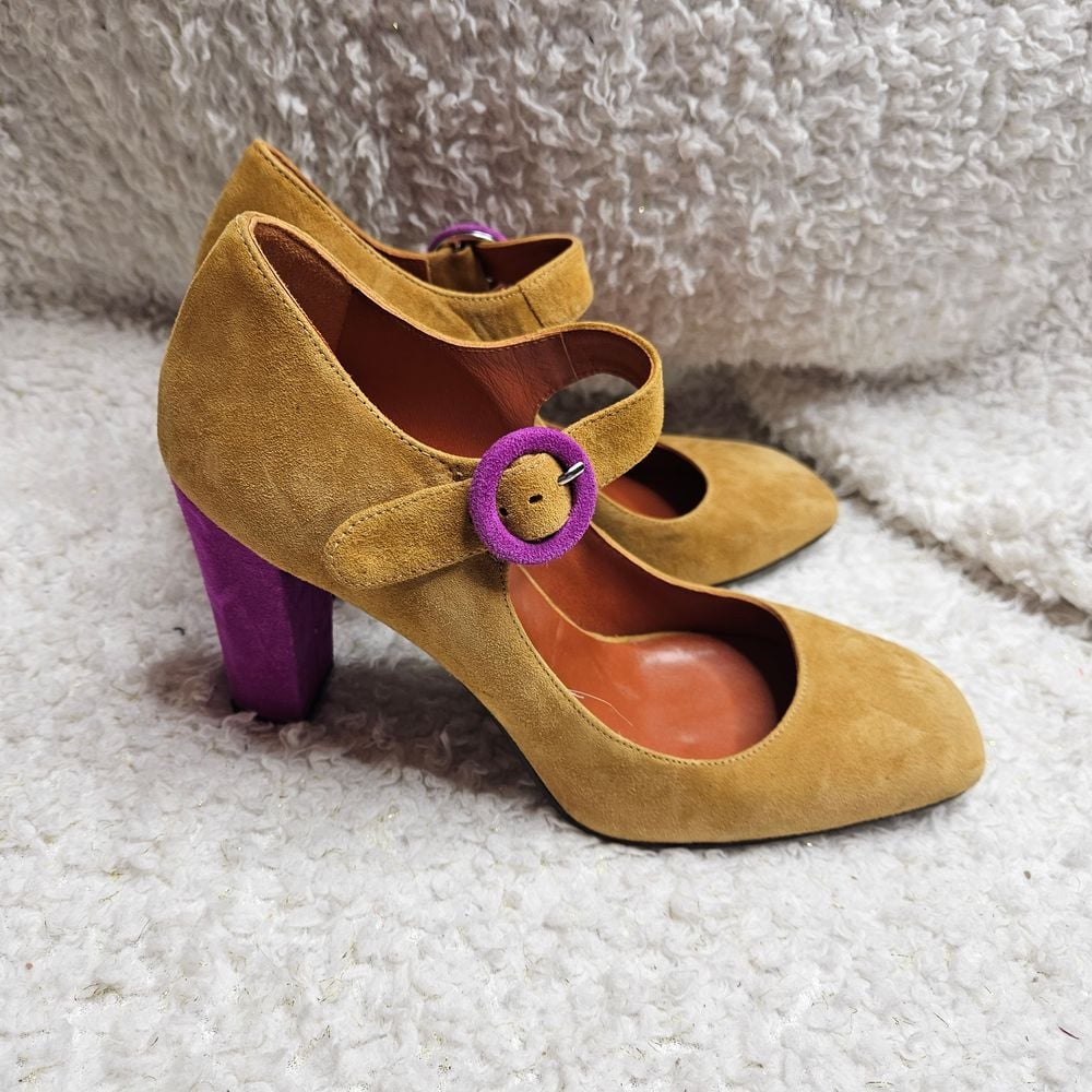 Penelope Chilvers Tango Suede Colorblock Mary Jane Heels sz 39