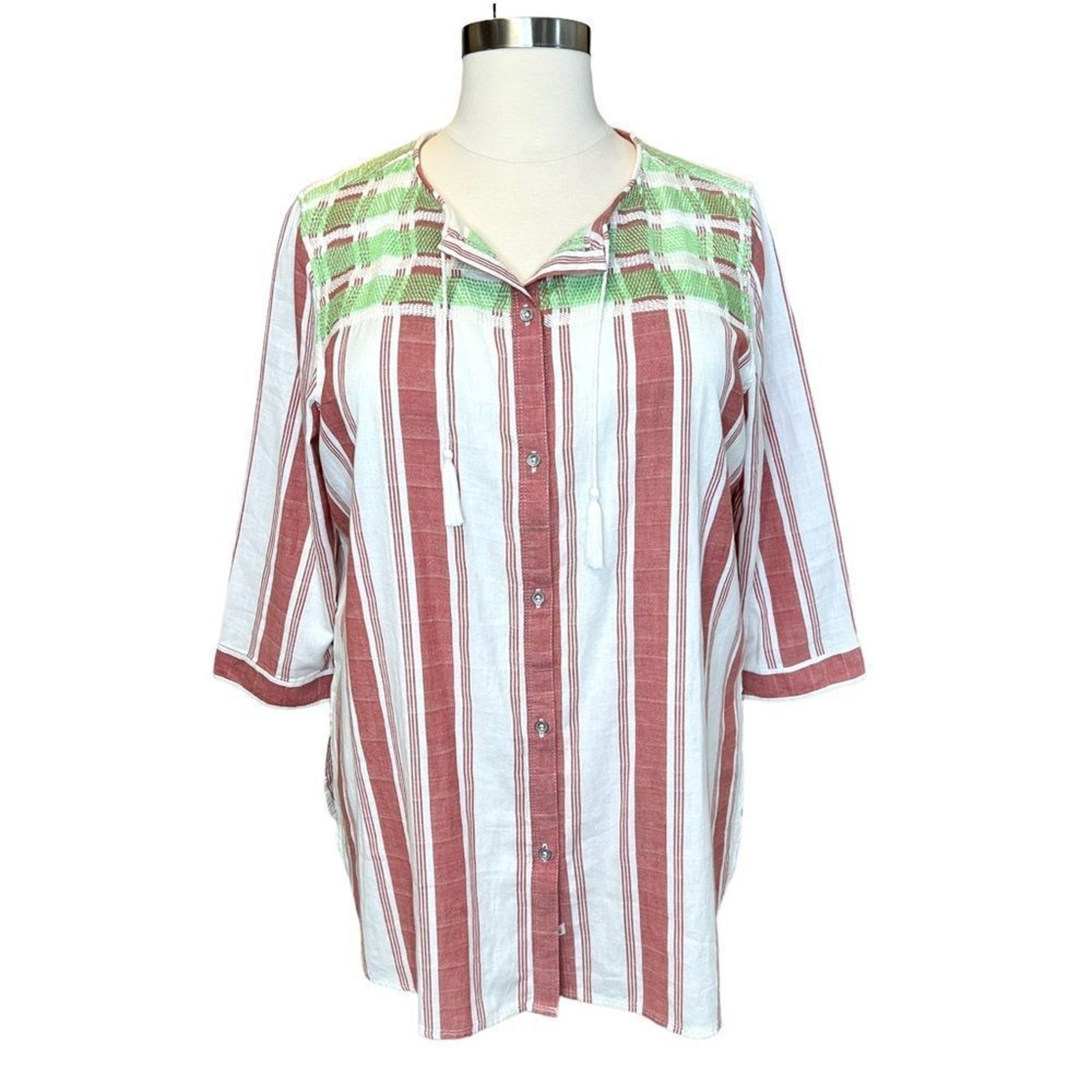 Woolrich Eco Rich Cleo Falls Striped Button Up Tunic Size 2XL Organic Cotton