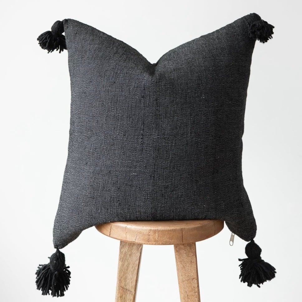 (2) Woven Nook 22 Noir Pillow Covers and Premium Faux Down Inserts