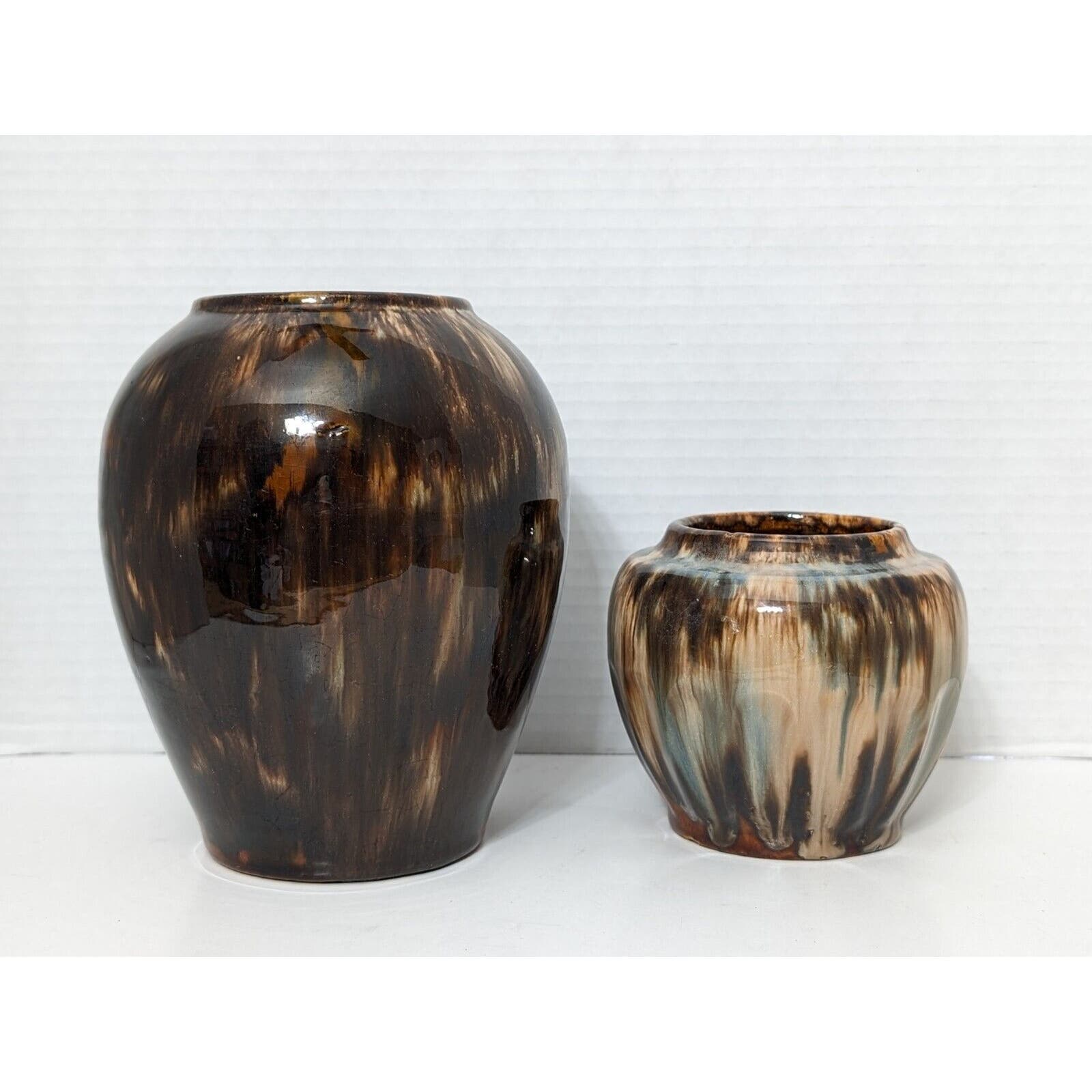 Lot Of Two Beautiful Vintage McCoy Drip Glaze Brown Vases
