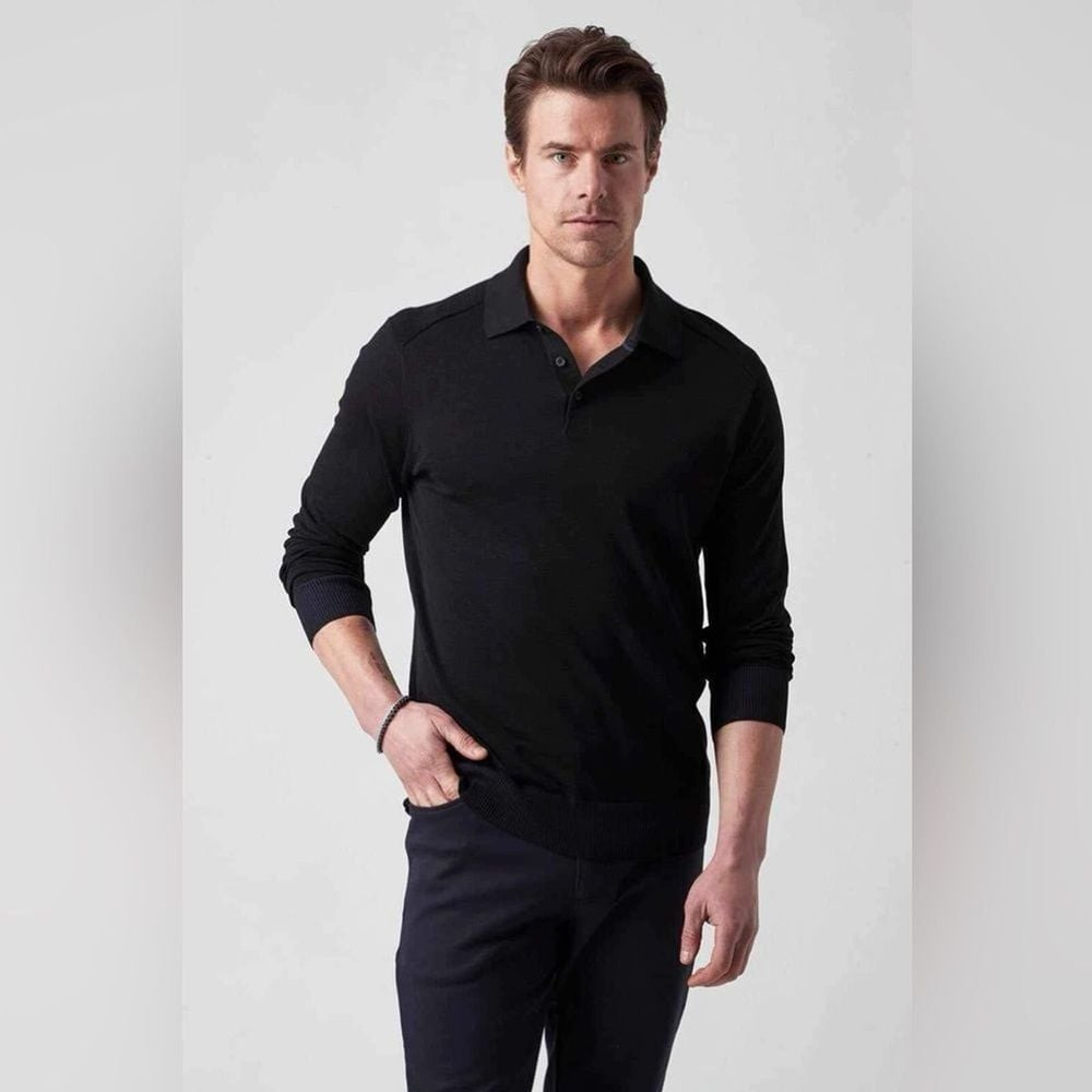 Raffi Men's Wool Black Collared Henley Pullover Sweater- Size XL