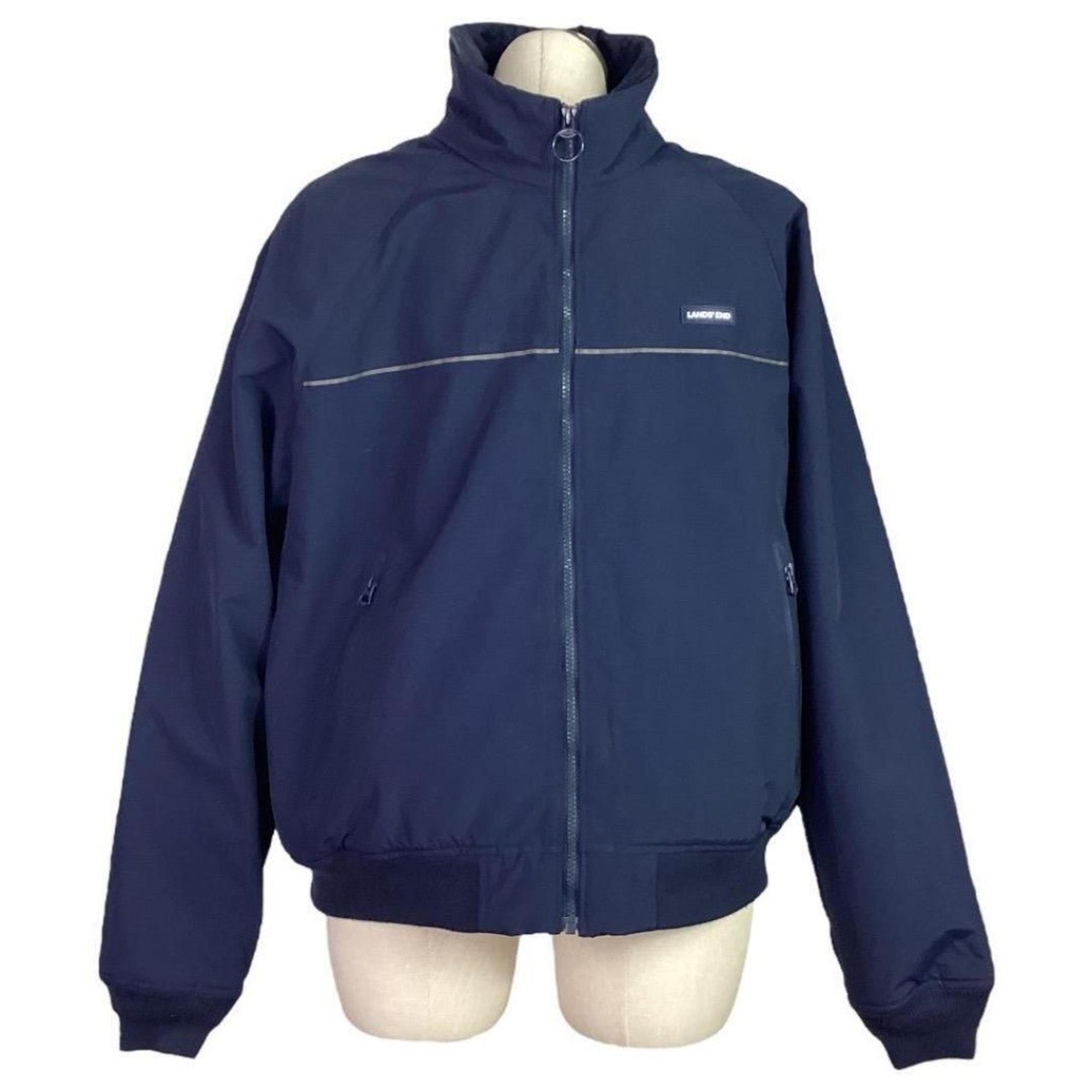 Lands End Squall Soft Shell Mens L Zip Fleece Lined Jacket Blue Pockets 500661