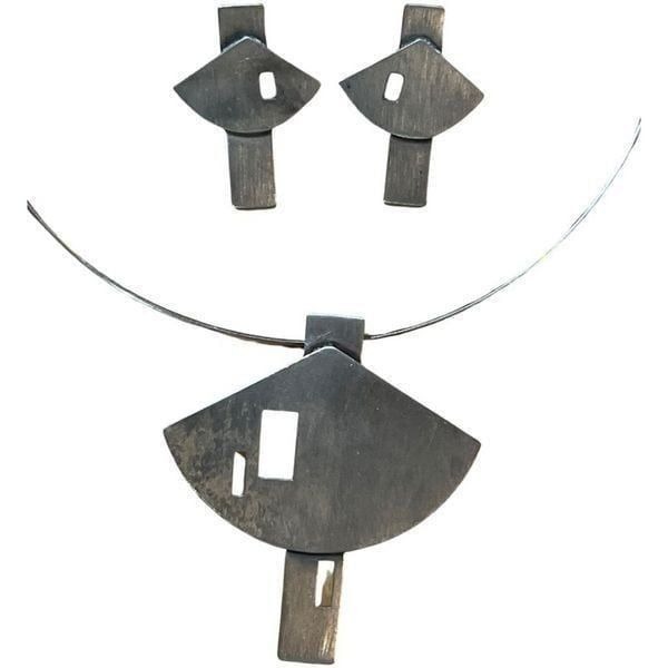 Vtg Cris G Modernist 925 Silver Earring Choker Necklace Contemporary Jewelry Set