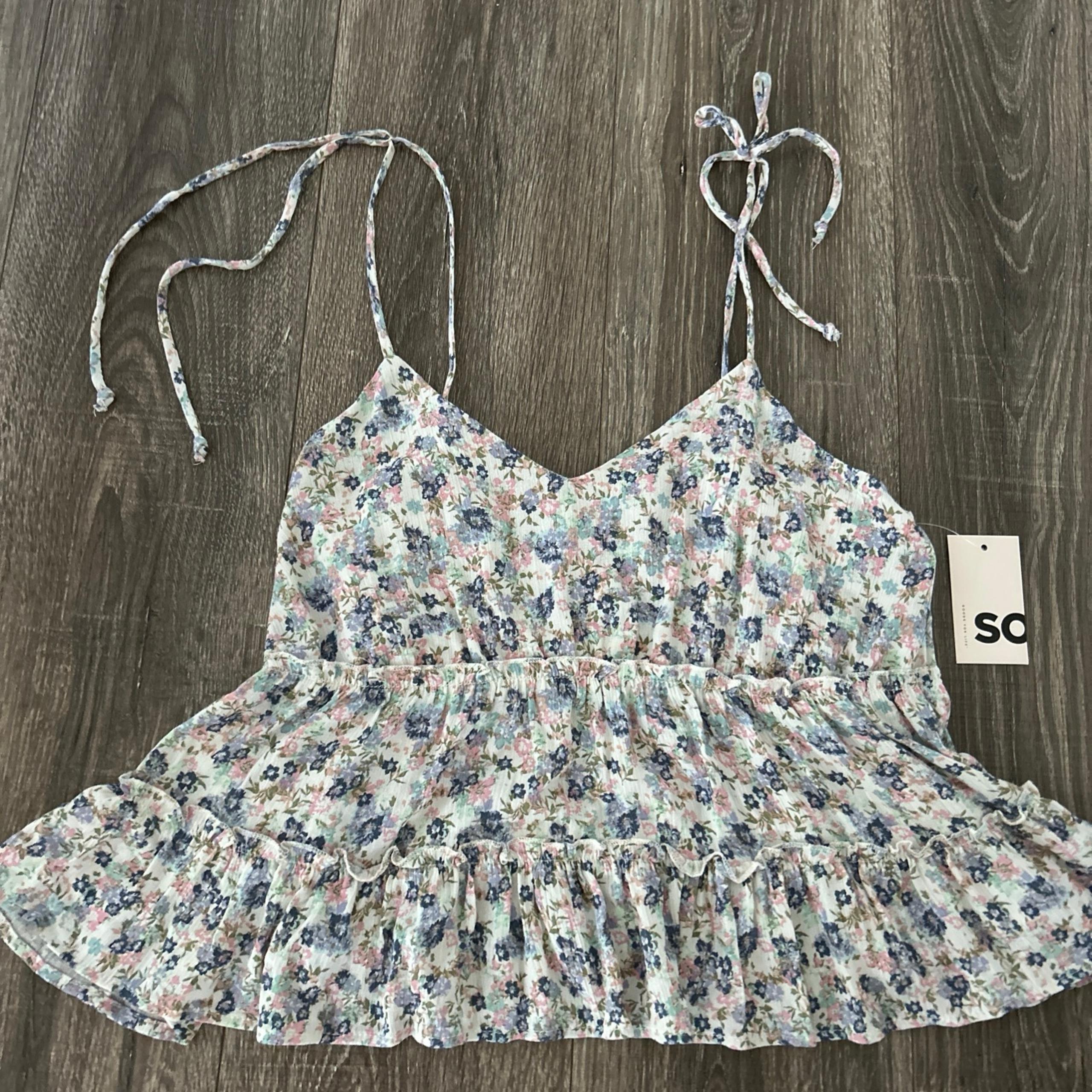 SO Womens Jrs XL Tank Top Multicolored Boho Floral Tiered Ruffled Babydoll NWT