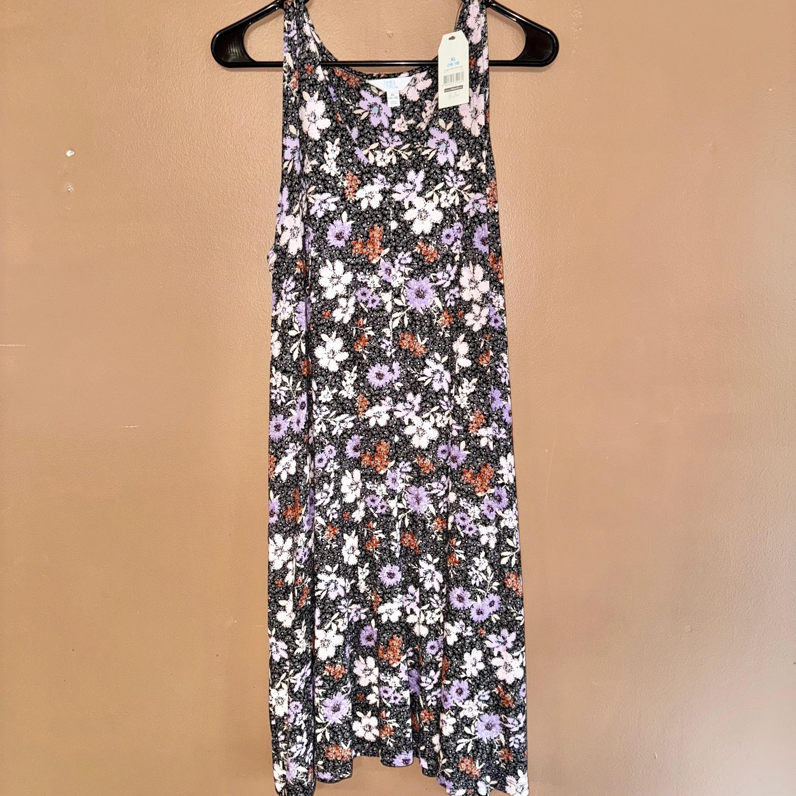 Time and True Women's Floral V-Neck Knit Maxi Dress - XL