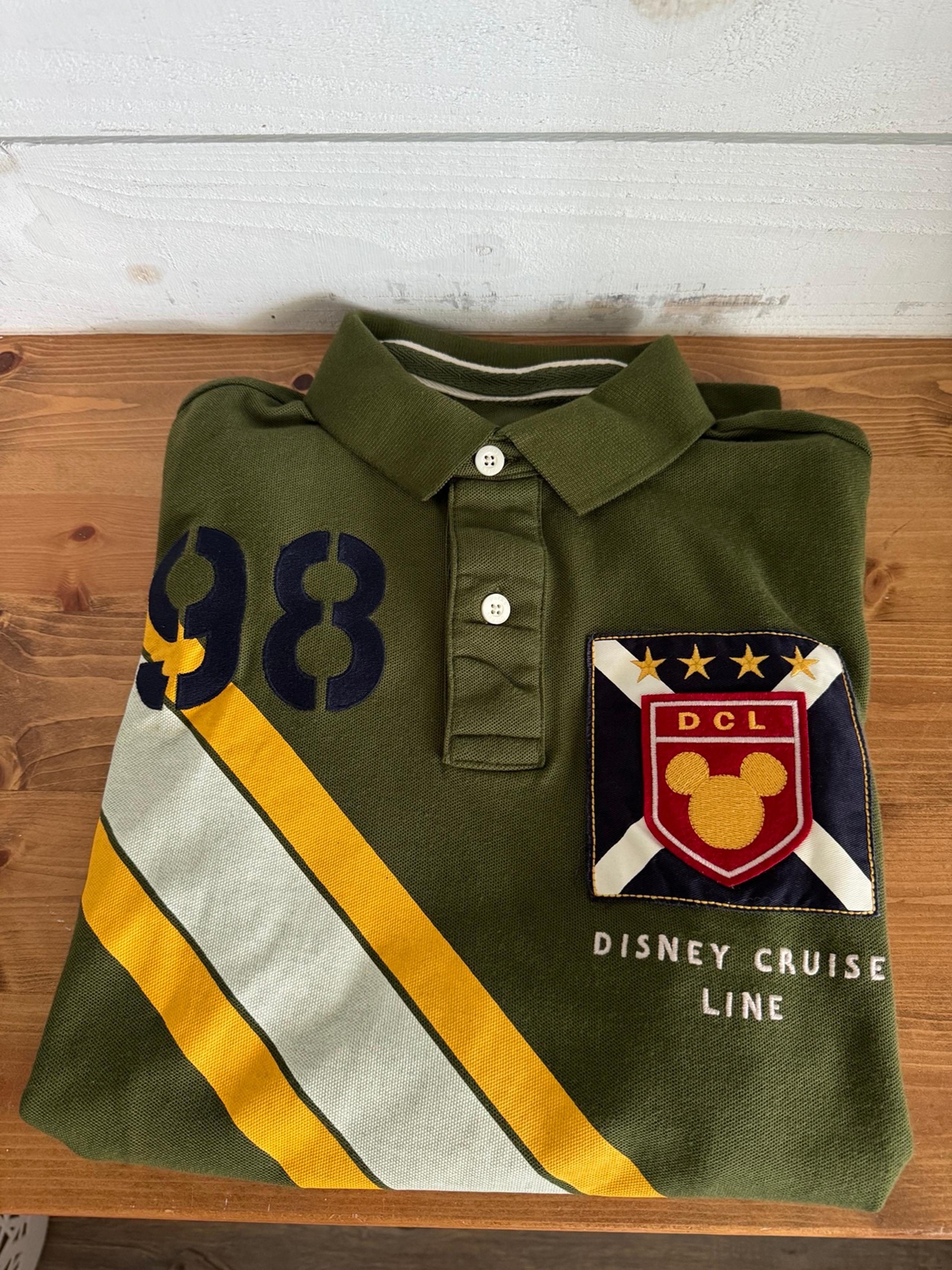 Disney Cruise Line Polo Shirt Men's Medium Green #98 Long Sleeve Rugby Parks