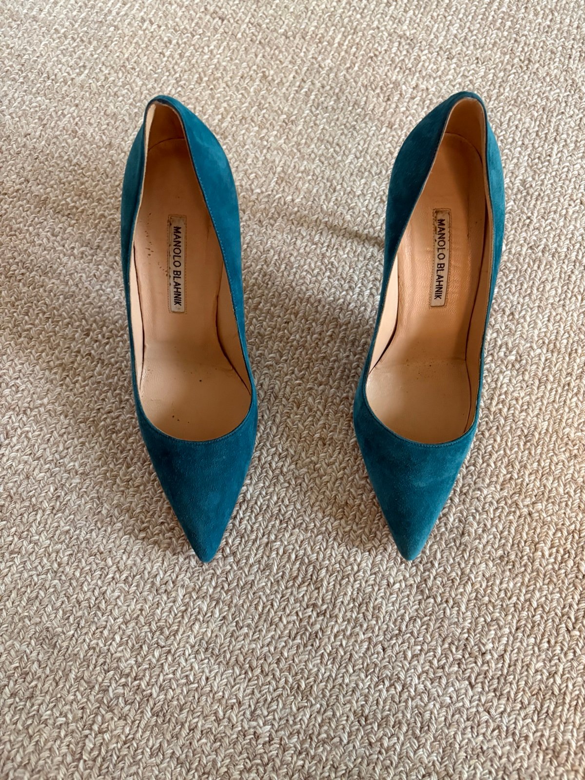Manolo Blahnik Teal Suede Pumps 38.5