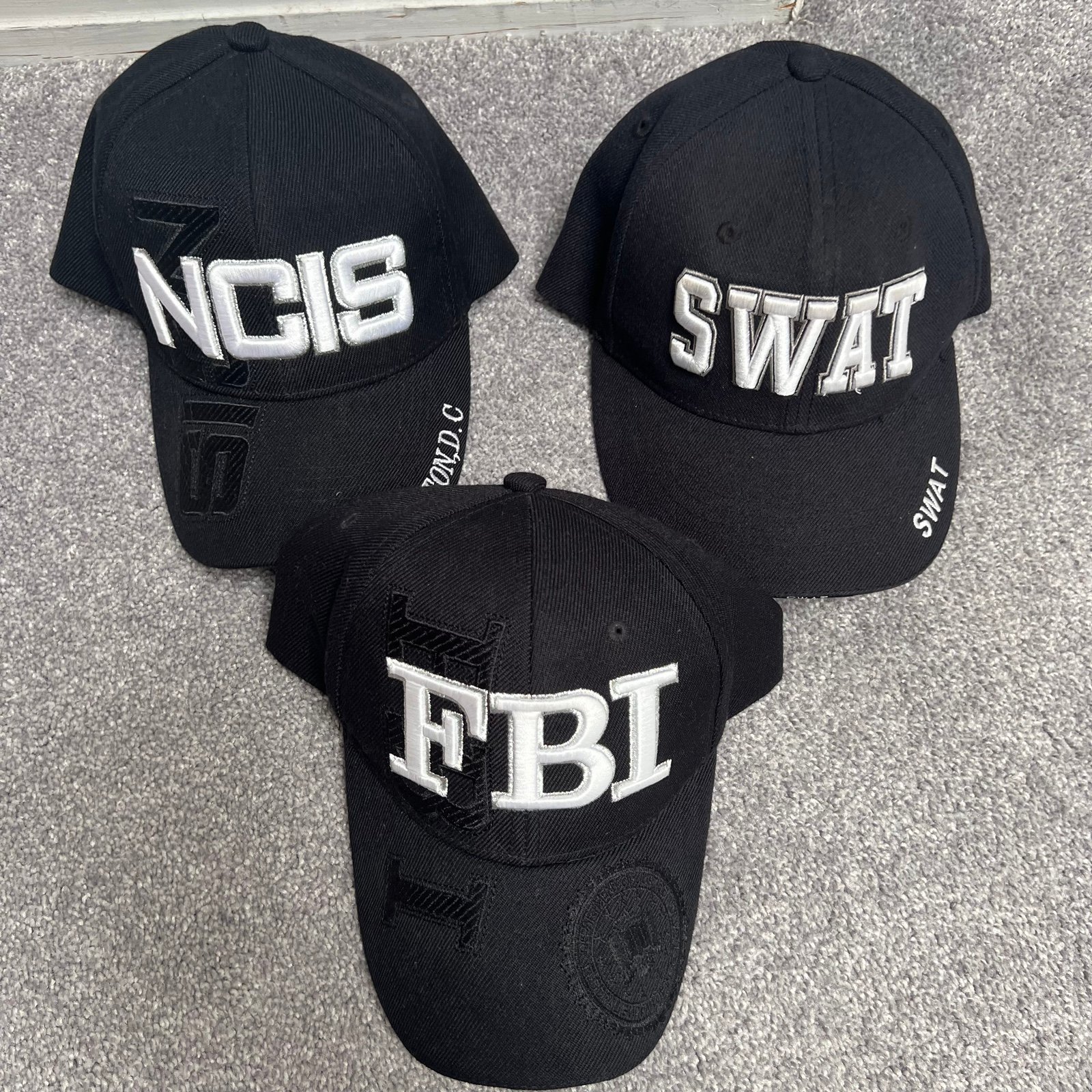 3 Like New Baseball Caps from Washington DC black FBI SWAT and NCIS back velcro