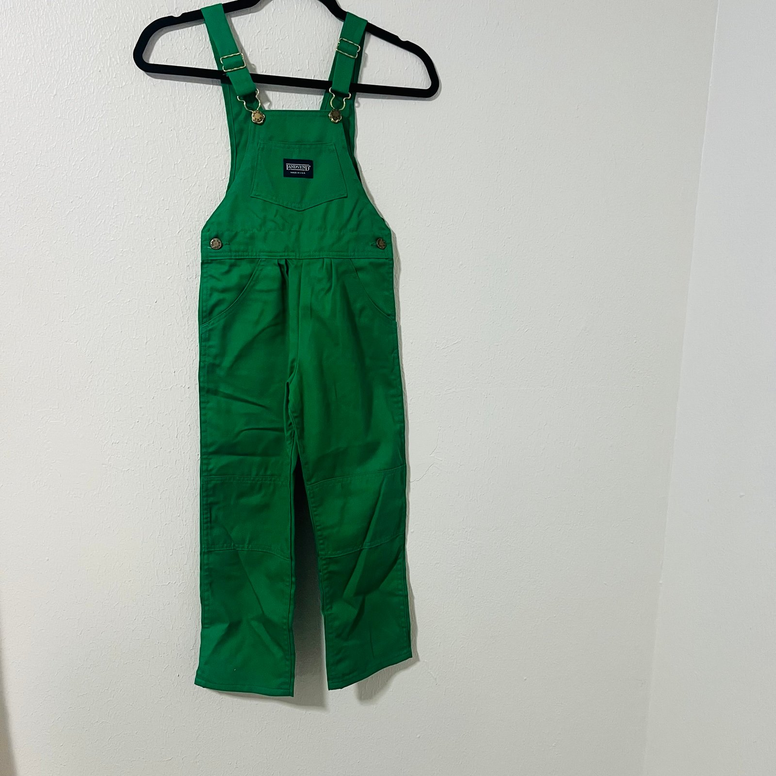 Vintage Lands End Roveralls SZ 6X Kids Girls Bib Overalls Green USA Style 8800