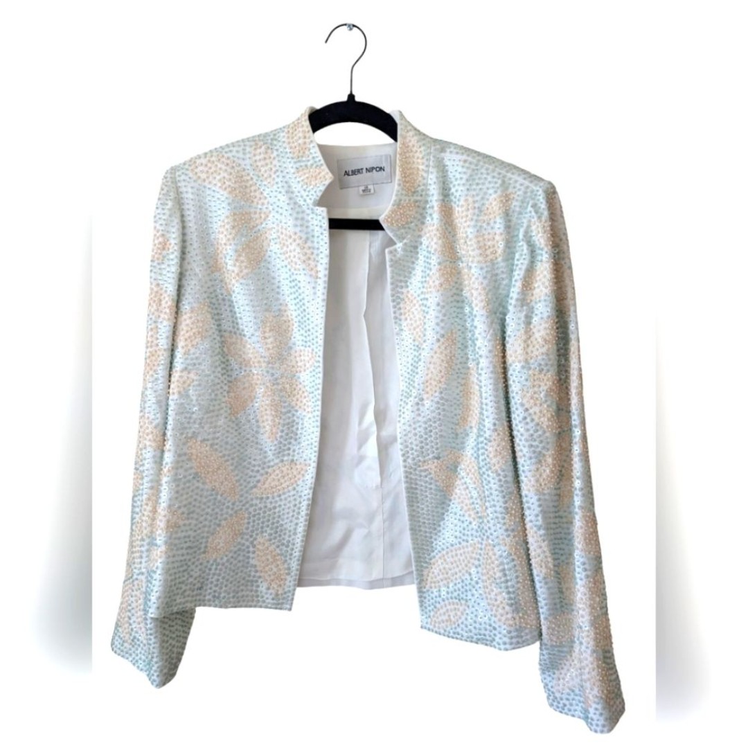 Albert Nipon Beaded Vintage Sequin Beaded Pastel Floral Evening Jacket Size 12