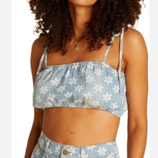 NWT BILLABONG X Wrangler Perfect Pair Top Cropped Blue floral Tie Shoulder Sz M
