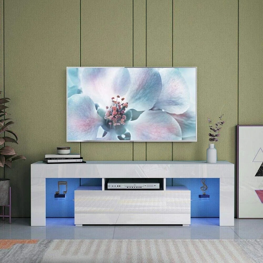 High Gloss TV Stand with Open Shelves and One Drawer fits up to 60\ High Gloss TV Stand with Open Shelves and One Drawer fits up to 60\