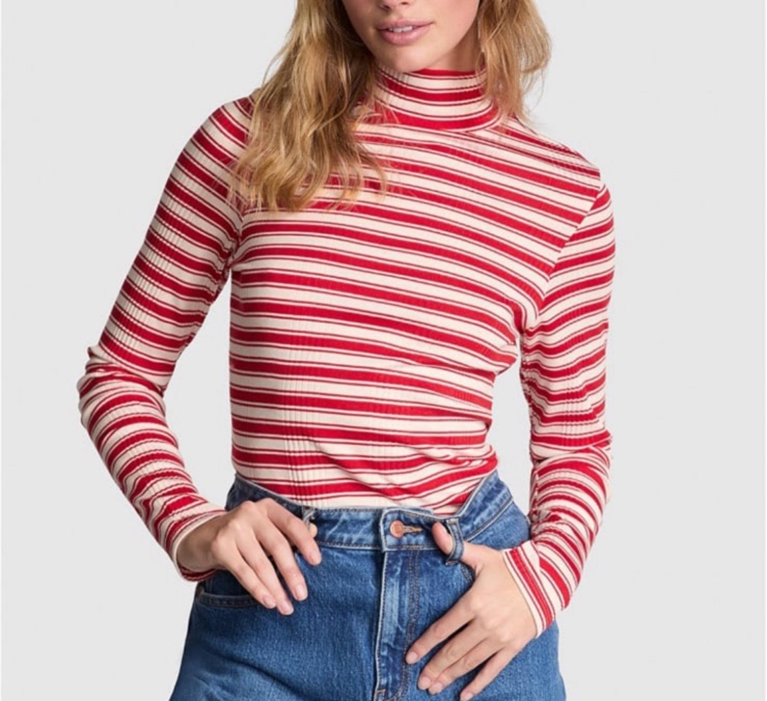 Victoria’s Secret Pink Multi Rib Mock Neck Long-Sleeve Tee LARGE
