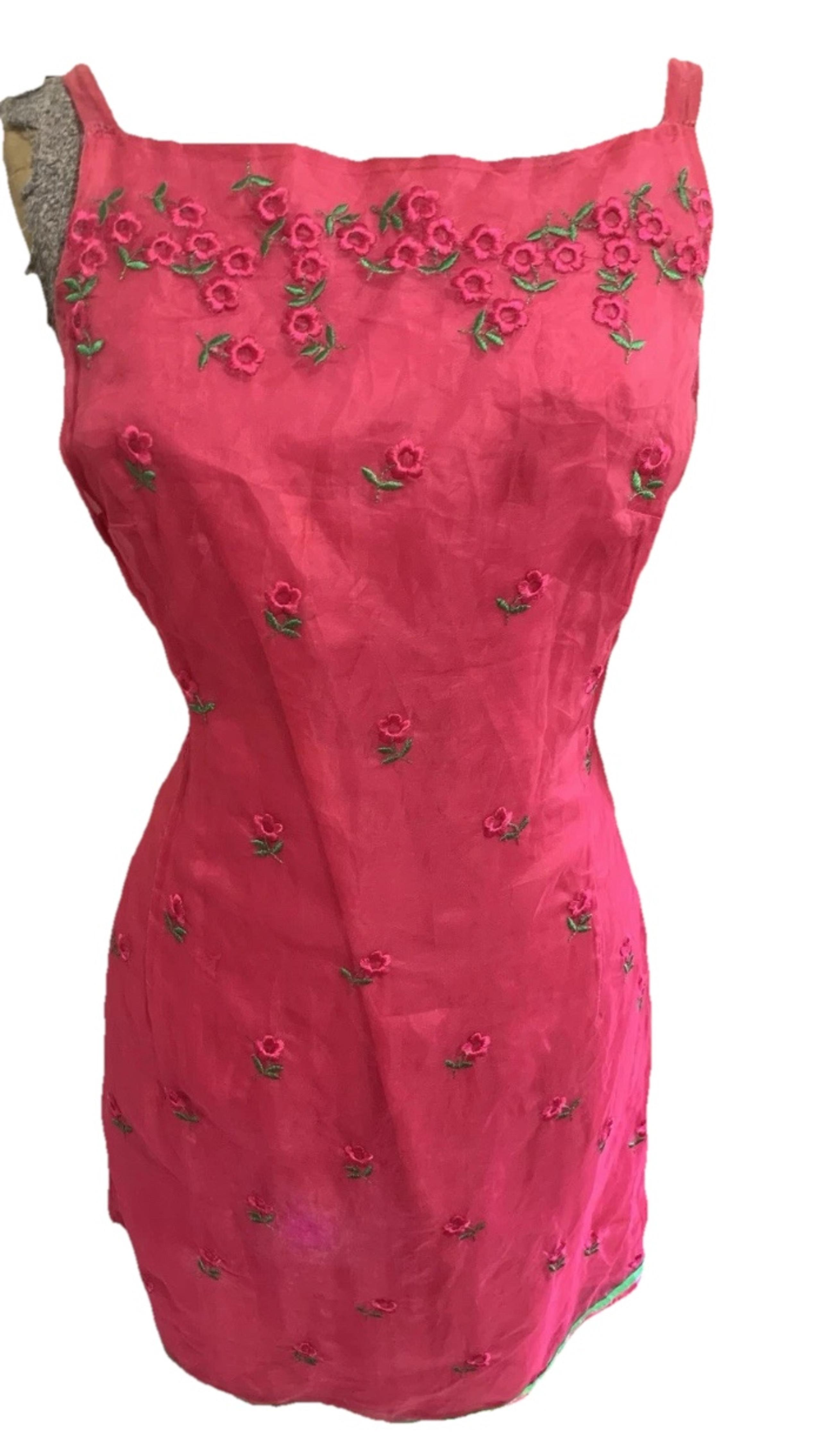Vintage Silk Rose Embroidered Dress Sleeveless NEW With Tags Size 10P.