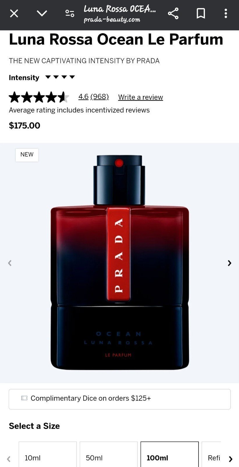 Luna Rossa Prada Men's Luna Rossa Ocean Le Parfum Spray 3.4 oz Fragrances