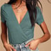 Lulus Marren Slate Blue Short Sleeve Surplice Bodysuit Size Medium