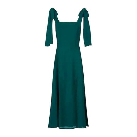 NWT Reformation Twilight in Emerald Green Side Slit Georgette Midi Tank Dress 2P
