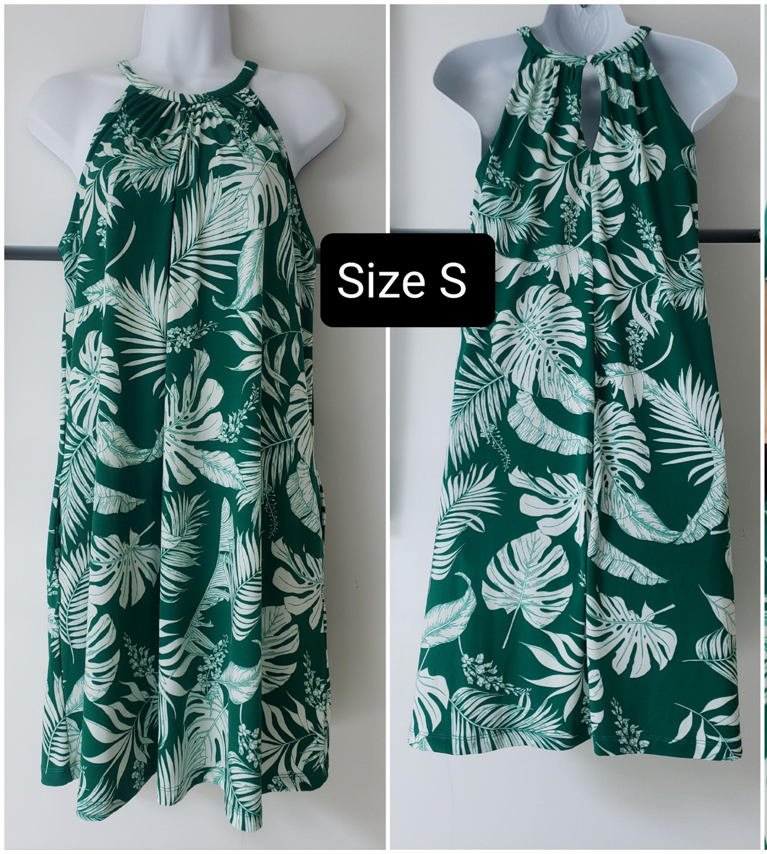 Women's Fashion Summer Dress Hawaiian Green Halter Kneelength A-line Size S NEW