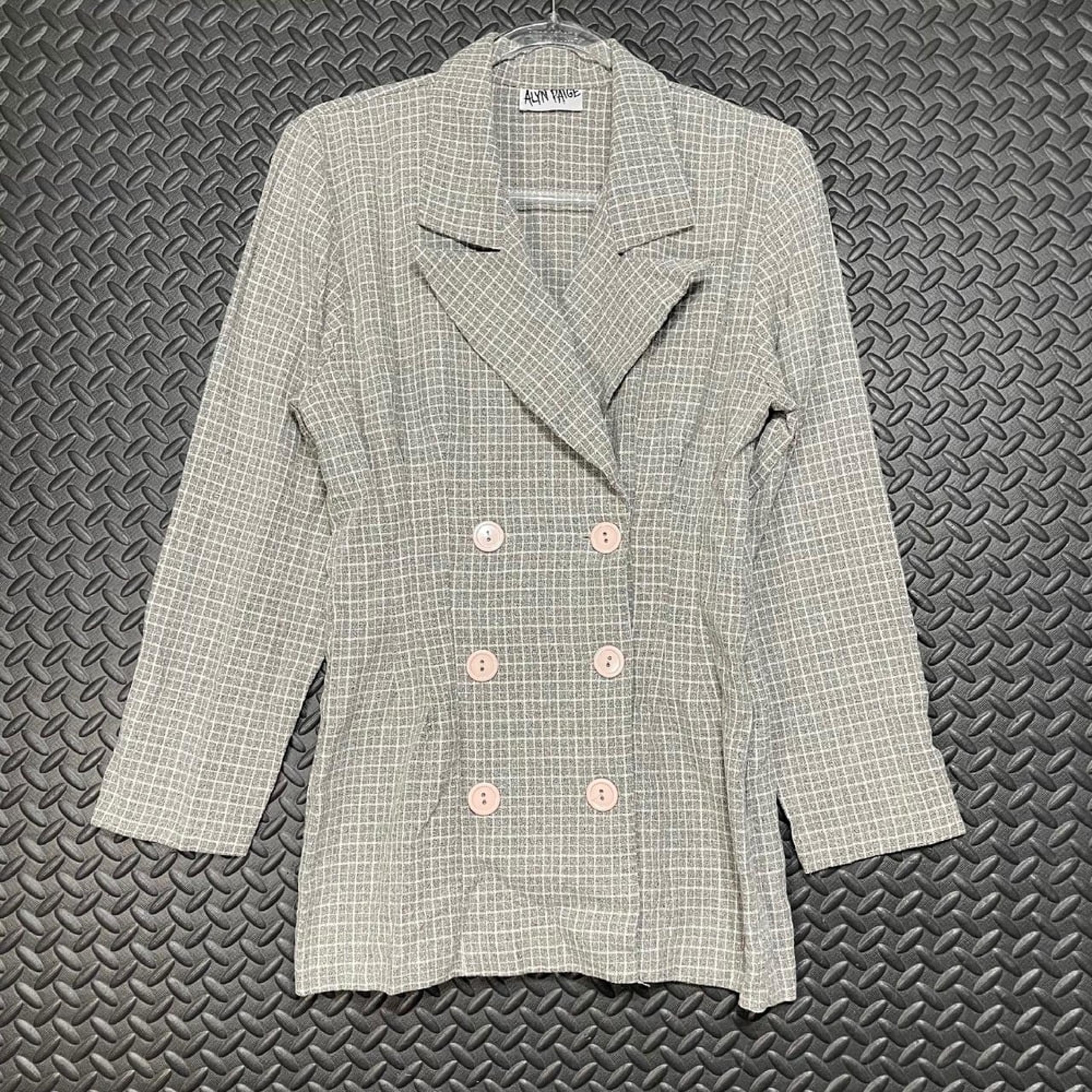 Alyn Paige Double Breasted Gray Houndstooth Blazer Jacket Women's Size 11/12