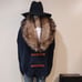 STUNNING MICHAEL KORS Angora Blend Buckle Poncho w/ Fur Collar in Navy/Camel
