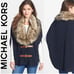 STUNNING MICHAEL KORS Angora Blend Buckle Poncho w/ Fur Collar in Navy/Camel