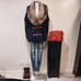 STUNNING MICHAEL KORS Angora Blend Buckle Poncho w/ Fur Collar in Navy/Camel