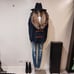 STUNNING MICHAEL KORS Angora Blend Buckle Poncho w/ Fur Collar in Navy/Camel