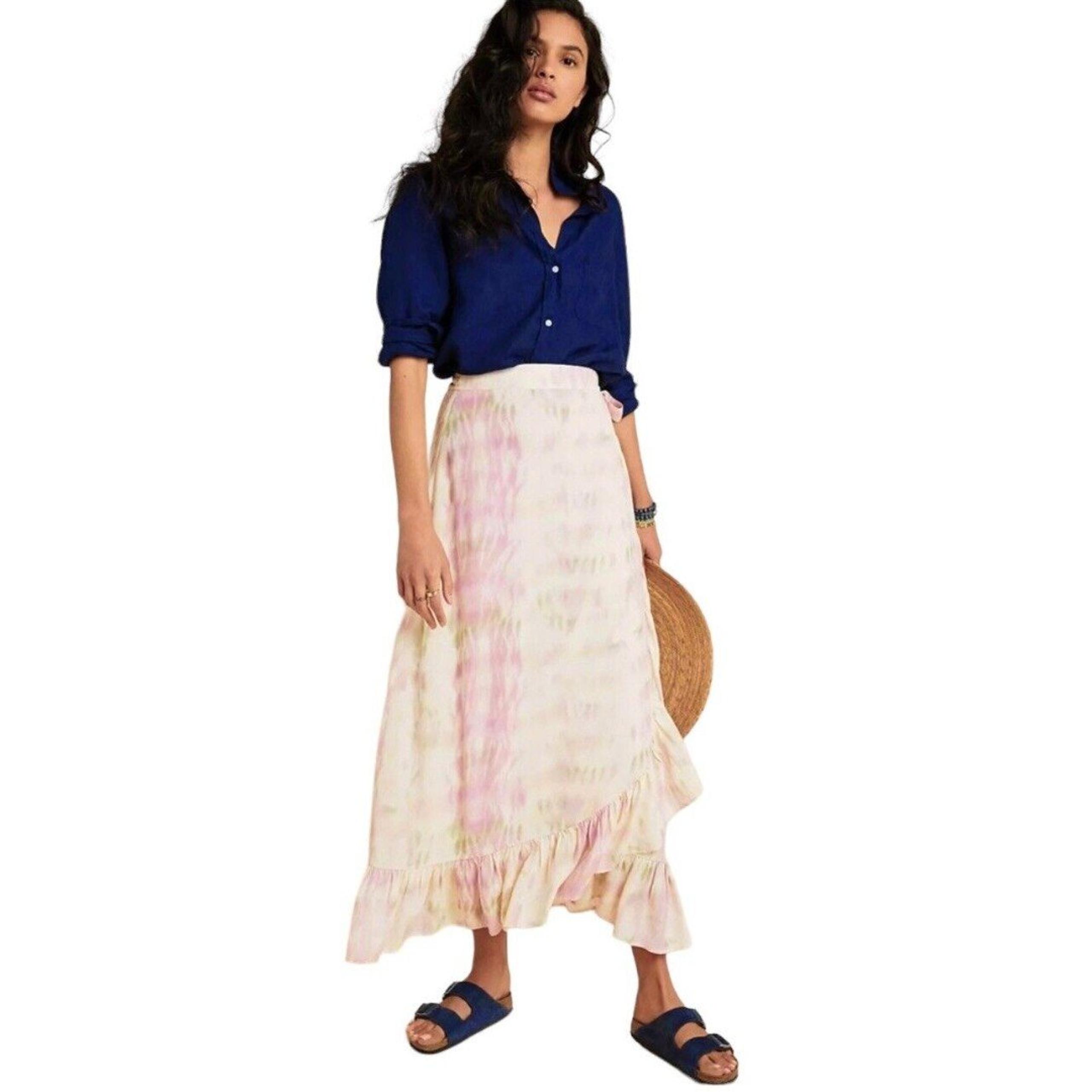 Anthropologie Dolan Womens Wrap Midi Skirt Size Small S Mae Ruffle Tie Die RARE