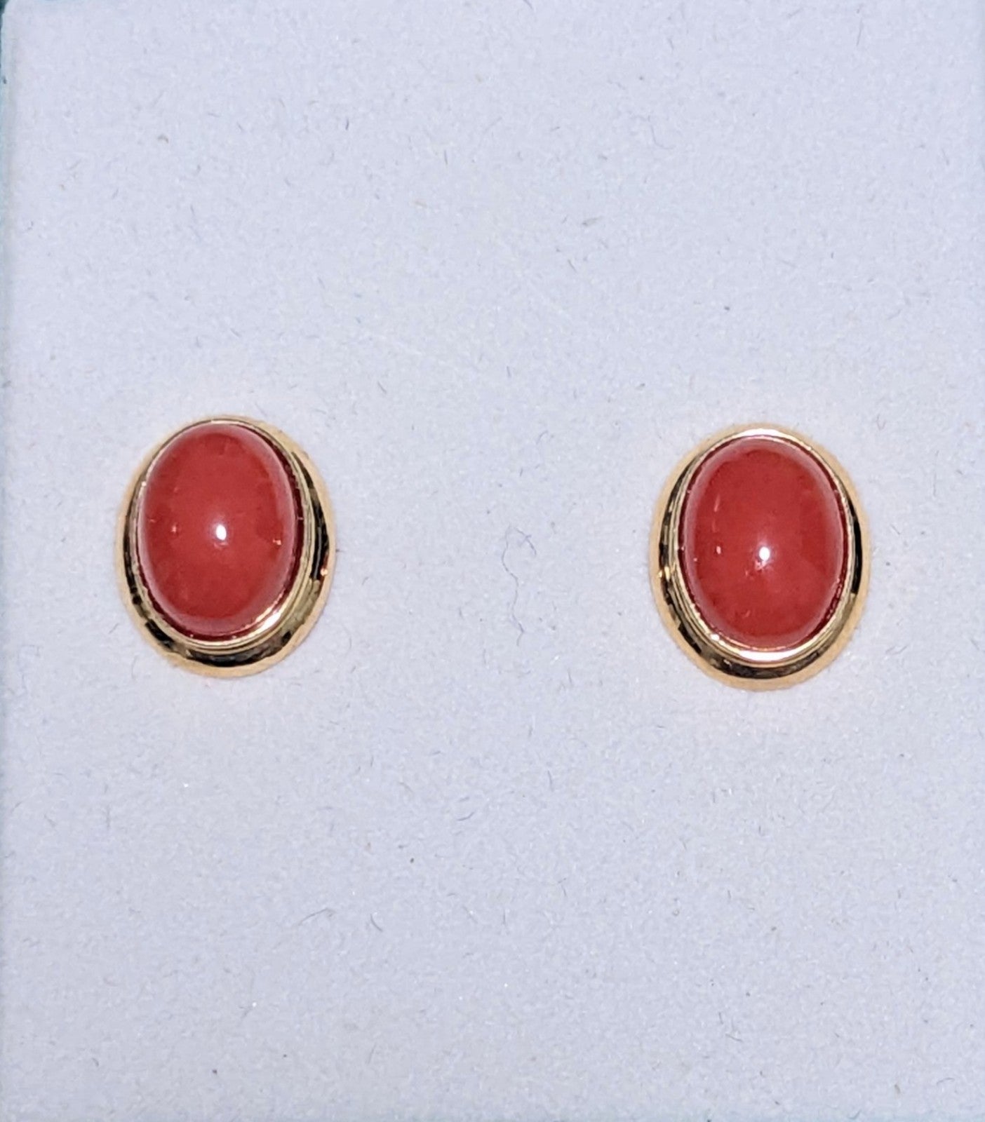 14k Solid Gold Red Coral Stud Earrings