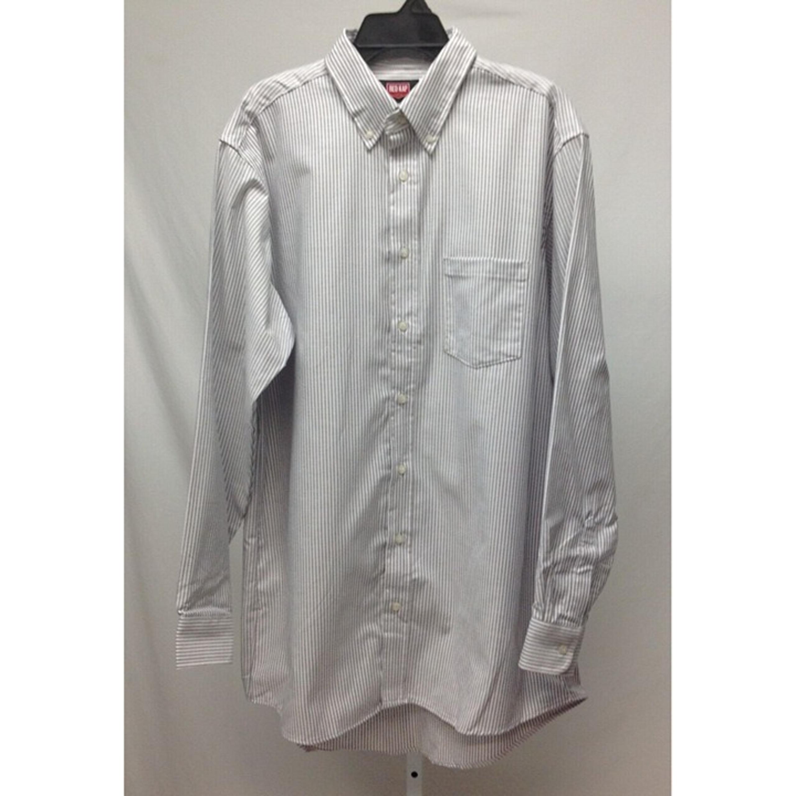 Red Kap Mens Gray White Long Sleeve Button Down Work Uniform Shirt Sz 17-36
