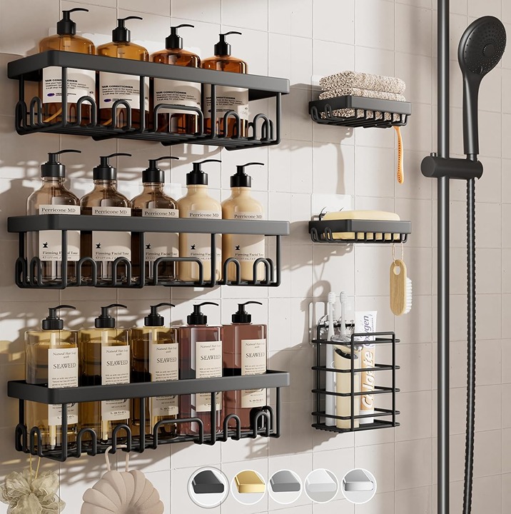 Stainless Steel Shower Caddy 6-Pack, Adhesive Rustproof Shelves Rack