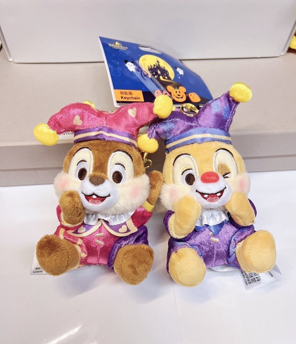 Disney SH Halloween 2023 Chip and Dale clown outfit plush keychain set