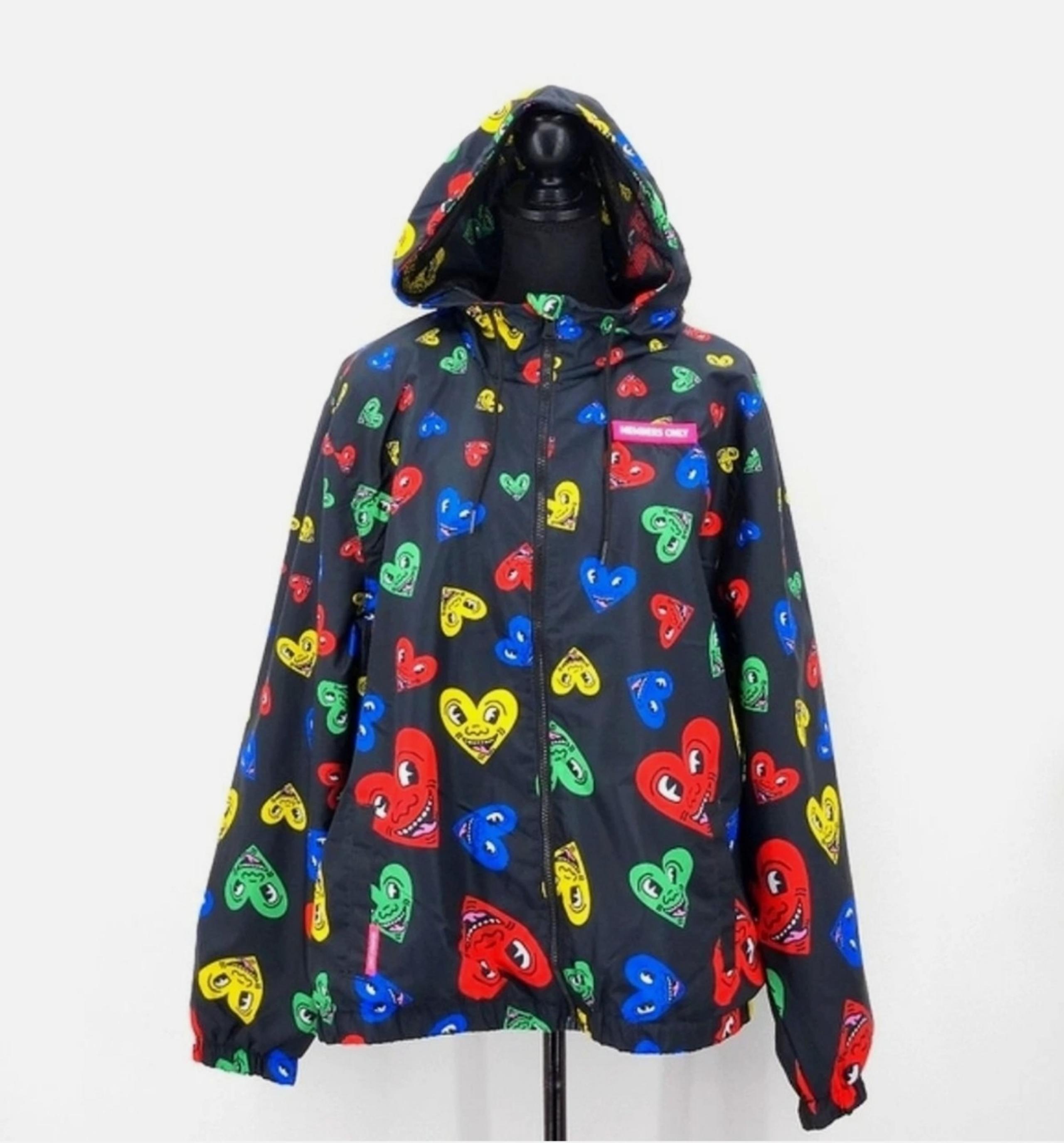 Keith Haring windbreaker black with colorful hearts sz large NWT - Members Only