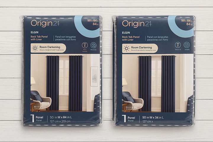 ORIGIN 21 50" X 84" Navy Room Darkening Rod Pocket Curtain Panels Set (2) - NEW!