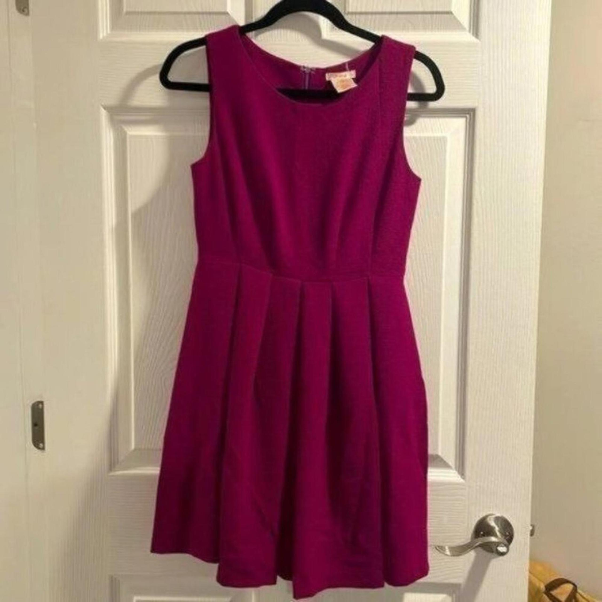 Esley Magenta Purple pleated, fit, and flare Sleeveless Tea Dress