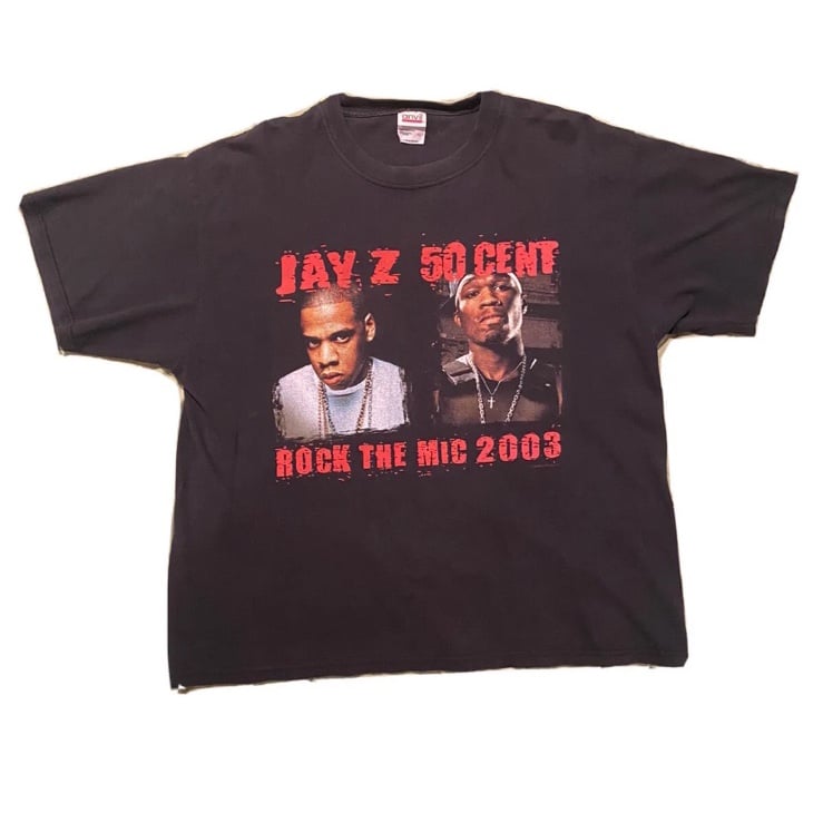 Vintage Jay-Z  50 Cent Rock The Mic 2003 Tour Tee Shirt size (L) Large vtg