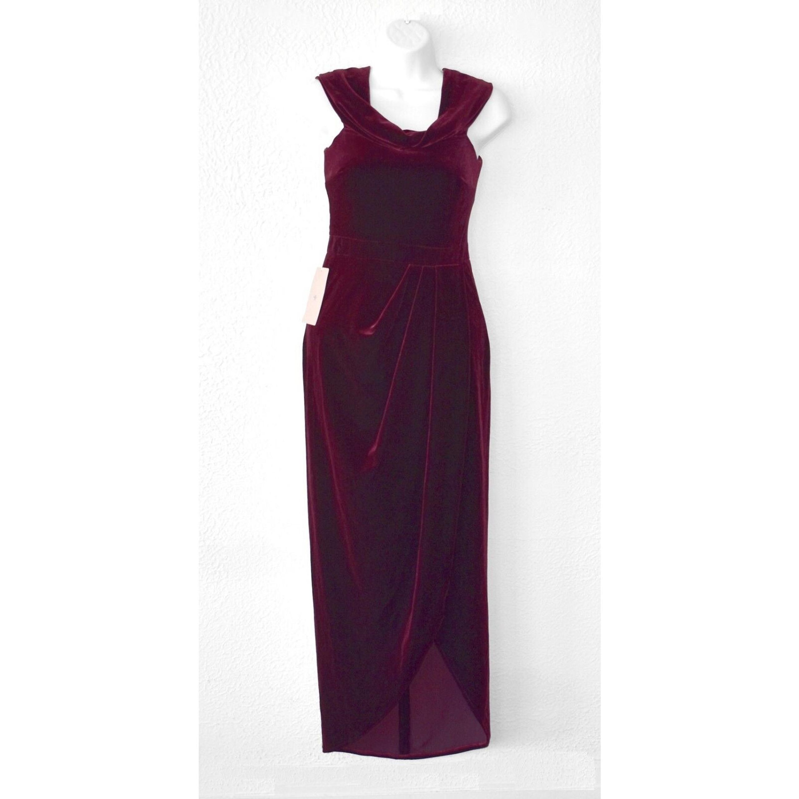 B8 NWT BHLDN Anthropologie Wine Velvet Wrap Effect Draped Collar Dress Sz 2