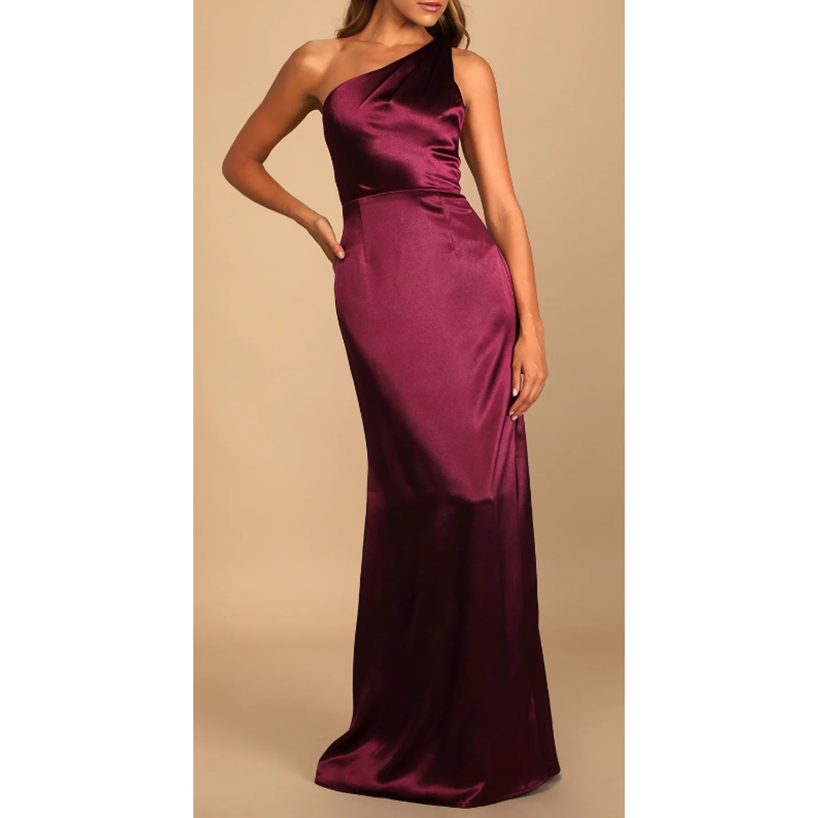 LULU'S SZ S Red Burgundy On the Guest List One-Shoulder Maxi Dress b79